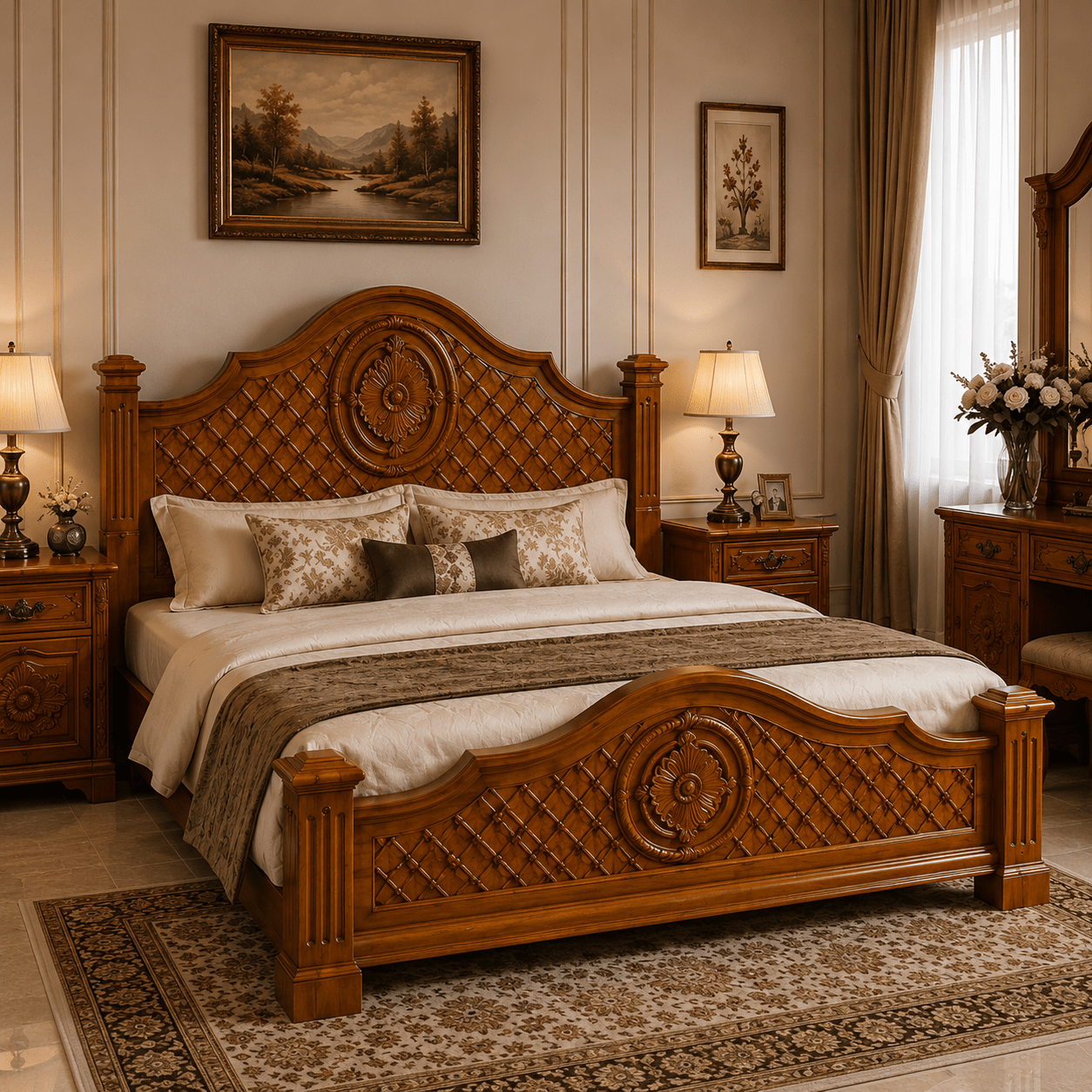 Honey Teak Wood Handcrafted Teak Wood Storage Bed - Image 1